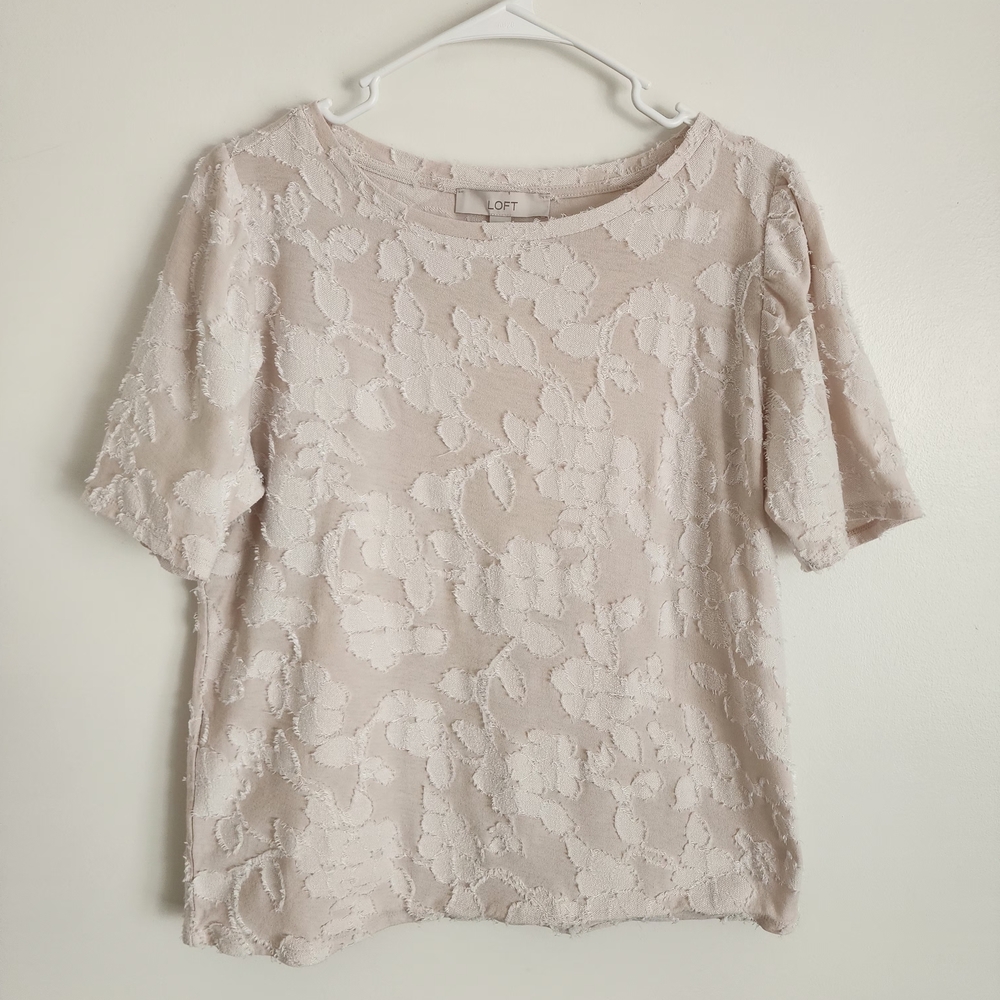 LOFT Women's Light Pink Textured Floral Blouse